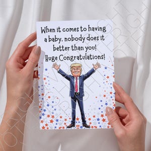 Cartão de chá de bebê Trump para impressão, cartão de felicitações político digital engraçado para download para apoiadores de Trump, cartão de parabéns pelo nascimento da criança