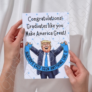 Afdrukbare Trump-graduatiekaart voor haar, grappige politieke digitale download Trump-wenskaart voor College High School Graduation for Him pdf