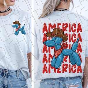 4 juli png-bundel, boho ballon hond sublimatie Amerika instant digitale download, Independence Day voor- en achterkant patriottische shirtontwerp