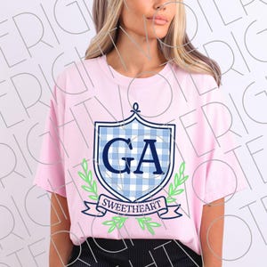 GA chérie écusson PNG - téléchargement numérique Preppy State Pride - Clipart monogramme coquette vichy pour créations manuelles et sublimation, Géorgie PNG