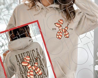 Boho Balloon Dog Sublimation America Instant Digital Download, Independence Day Front & Back Patriotic shirt Design