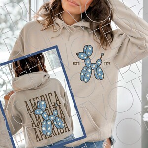 4 juli png-bundel, boho ballon hond sublimatie Amerika instant digitale download, Independence Day voor- en achterkant patriottische shirtontwerp