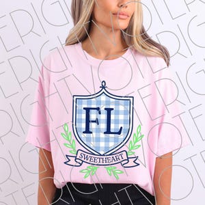 FL Sweetheart Crest PNG - Preppy State Pride Digitaler Download - Kokette Gingham Monogramm Clipart für Handwerk & Sublimation, Florida PNG