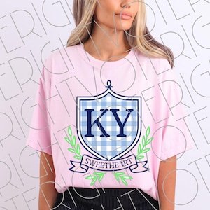 KY chérie écusson PNG - téléchargement numérique Preppy State Pride - Clipart monogramme coquette vichy pour créations manuelles et sublimation, Kentucky PNG