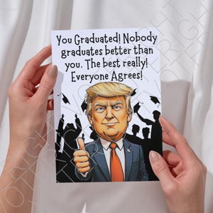 Afdrukbare Trump-graduatiekaart voor haar, grappige politieke digitale download Trump-wenskaart voor College High School Graduation for Him pdf
