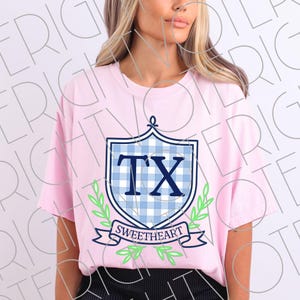 TX chérie écusson PNG - téléchargement numérique Preppy State Pride - Clipart monogramme coquette vichy pour créations manuelles et sublimation, Texas PNG