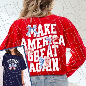 Girly Trump 47 PNG-bundel, Coquette Bow Make America Great Again png, voor- en achterkant digitale download voor supporter patriottische Trump 2024
