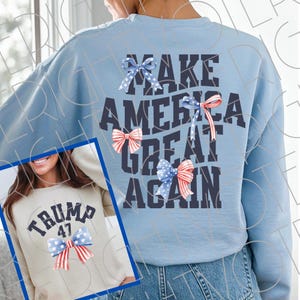 Girly Trump 47 PNG-bundel, Coquette Bow Make America Great Again png, voor- en achterkant digitale download voor supporter patriottische Trump 2024
