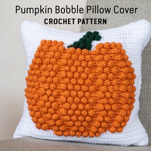 CROCHET PATTERN: Pumpkin Bobble Pillow Cover / Crochet Halloween Pillow Pattern / Crochet Pillow / Crochet Fall / Crochet Bobble Pillow