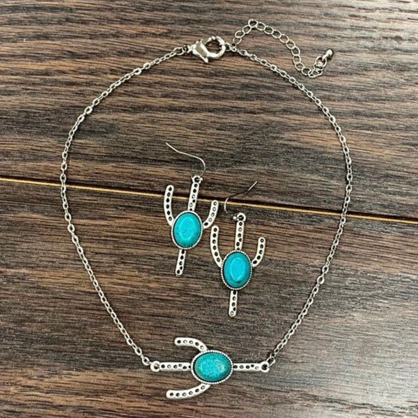 Cactus necklace & earring duo