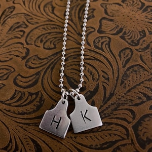 Mini cow tag initial necklace