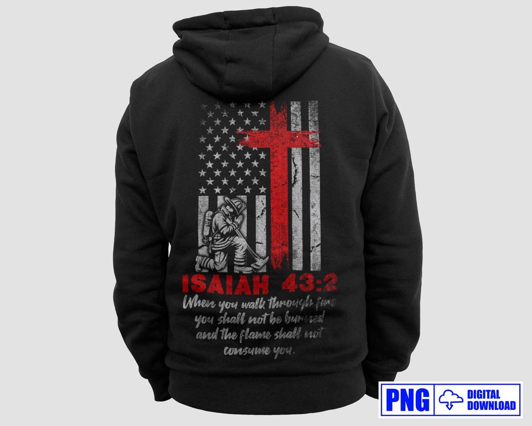 Thin Red Line Firefighter Cross Bible Verse PNG, Religious Christian ...