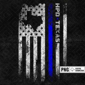 Dunne blauwe lijn voor HPD Texas Police Png, Distressed USA Flag Texas Map Vector Png, Pride 4th Of July patriottische geschenken, Vaderdag T-shirts