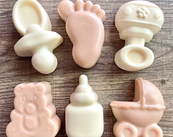 Favores de barra de jabón para baby shower, favores de fiesta, regalo de bienvenida para bebé, futura mamá, todo natural, hecho a mano, con etiquetas de regalo, revelación de género, nacimiento, botella