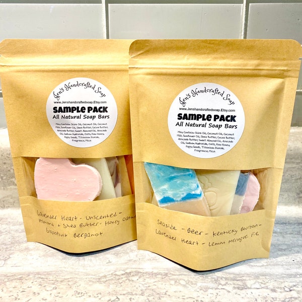 Variety Sample Soap Pack, Mystery Gift Set, 5 Sample Pack, Handmade Artisan All Natural Bar, Plant Based, Sampler, Soap Ends, Soap Pieces