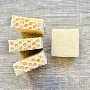 Honey Oatmeal Handmade Artisan All Natural Soap Bars, Creamy, Moisturizing, w/ Coconut Milk, Raw Honey, Oats, Stocking Stuffer, Spa Gift image 1