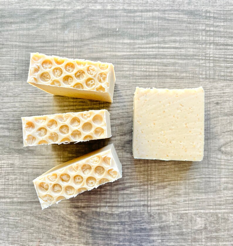 Honey Oatmeal Handmade Artisan All Natural Soap Bars, Creamy, Moisturizing, w/ Coconut Milk, Raw Honey, Oats, Stocking Stuffer, Spa Gift image 1