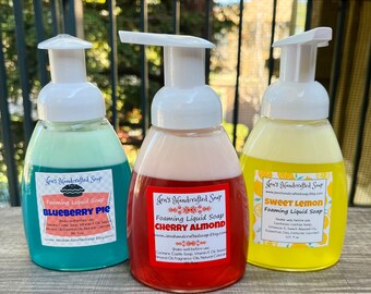 Foaming Liquid Hand Soap, Handmade, Summer, Blueberry Pie, Sweet Lemon, Cherry Almond, All natural, plant based, Vitamin E Oil, Gift