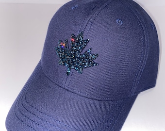 Navy crystallized ROOTS maple leaf baseball cap