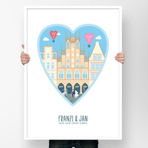 Personalized Munster Wedding Print in love, engaged, married: The heart art print of your local love story featuring Munster's Town Hall image 2