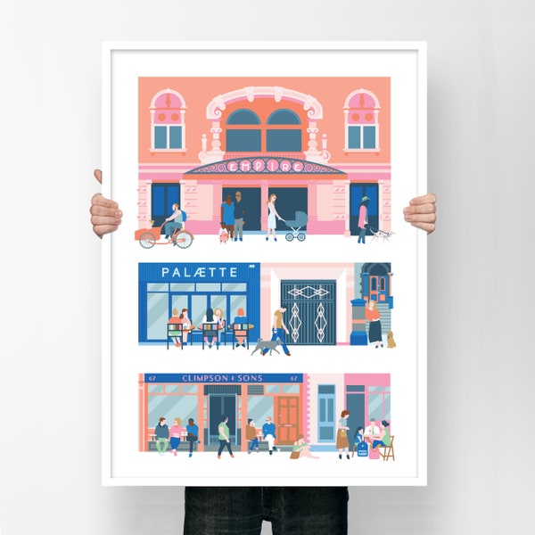 Hackney London Print with the Hackney Empire, East London Streets & Eateries - a Great Gift for East London Fans and Former Hackney Locals