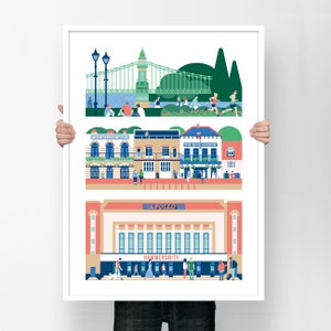 Hammersmith London Print with the iconic Hammersmith Apollo, The Rutland Arms & The Blue Anchor Pubs and the Hammersmith Bridge in A3 or A2