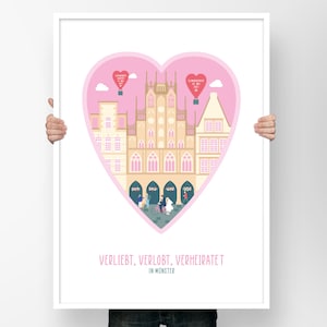 Personalized Munster Wedding Print in love, engaged, married: The heart art print of your local love story featuring Munster's Town Hall image 1