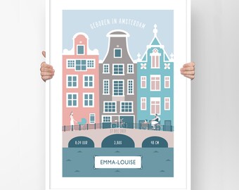 Personalized Poster Amsterdam, Personalized Amsterdam Nursery Decor, Baby Present, Baby Nursery, Nursery Prints, Amsterdam Art Print