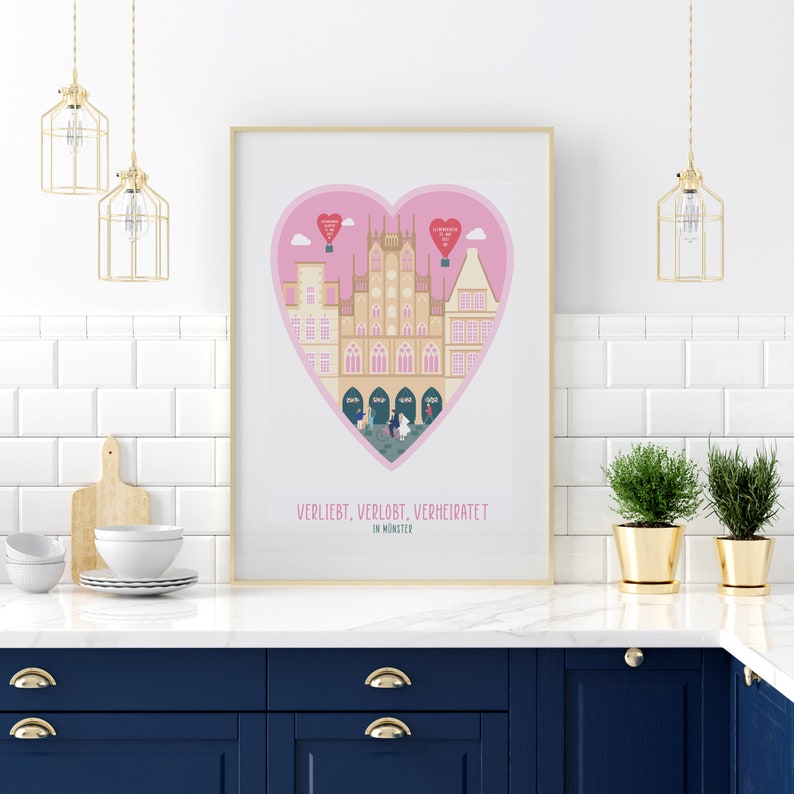 Personalized Munster Wedding Print in love, engaged, married: The heart art print of your local love story featuring Munster's Town Hall image 5
