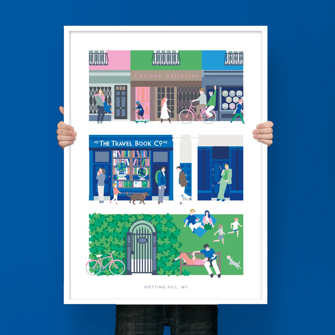 Notting Hill Print With Postcode Text Showing the Famous Blue Door ...