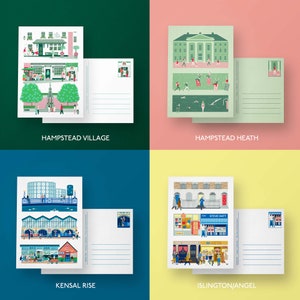 20 London Postcards in A6 WITH Matching Envelopes, Crouch End, Notting Hill, Kensal Rise, Marylebone, Islington, Hampstead, Chelsea, Hackney image 2