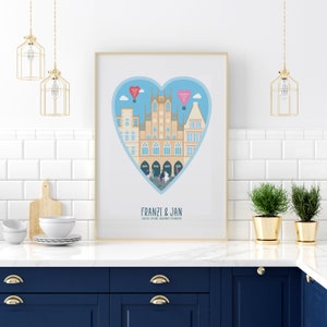 Personalized Munster Wedding Print in love, engaged, married: The heart art print of your local love story featuring Munster's Town Hall image 6