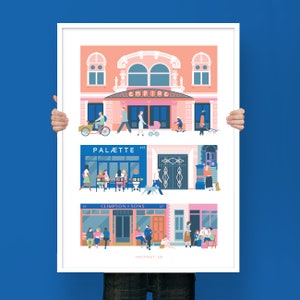 Hackney London Print with postcode text showing Hackney Empire and local favourites, eateries and streets – such a great East London gift