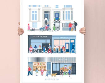 Belsize Park print with postcode text by Citiesart - the ideal London housewarming gift or best friend gift, NW3, pastel colors in A3 or A2