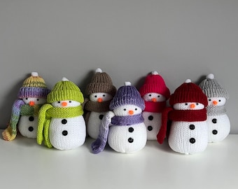Handmade knitted novelty colourful stuffed snowmen - size medium - hat and scarf various colours - Christmas,snowman,decorations,decor, Xmas