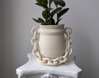 Handmade planter | Ceramic planter | Chain planter | Flower pot with a dish | succulent planter | home decor | gardening pot | shelf decor