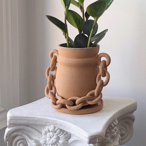 Jardinière en céramique faite à la main avec une chaîne et un plat | pot de fleurs en céramique | jardinière succulente | Pot de fleurs en poterie | Jardinière en terre cuite