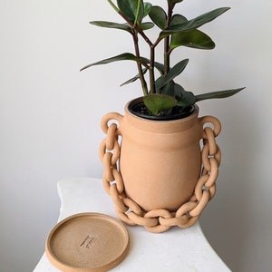 Handmade ceramic planter with a chain and saucer ceramic flower pot succulent planter Pottery plant pot Terracotta planter with dish image 2