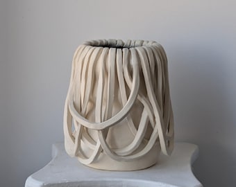 Textured Ceramic Draped Vase, Wabi Sabi Sculptural Vessel, Organic Modern Art Pottery, Living Room Statement Centerpiece, Raw Clay Object