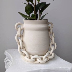 Handmade ceramic planter with a saucer Chain pot Flower pot with a dish succulent planter home decor gardening pot shelf decor image 2