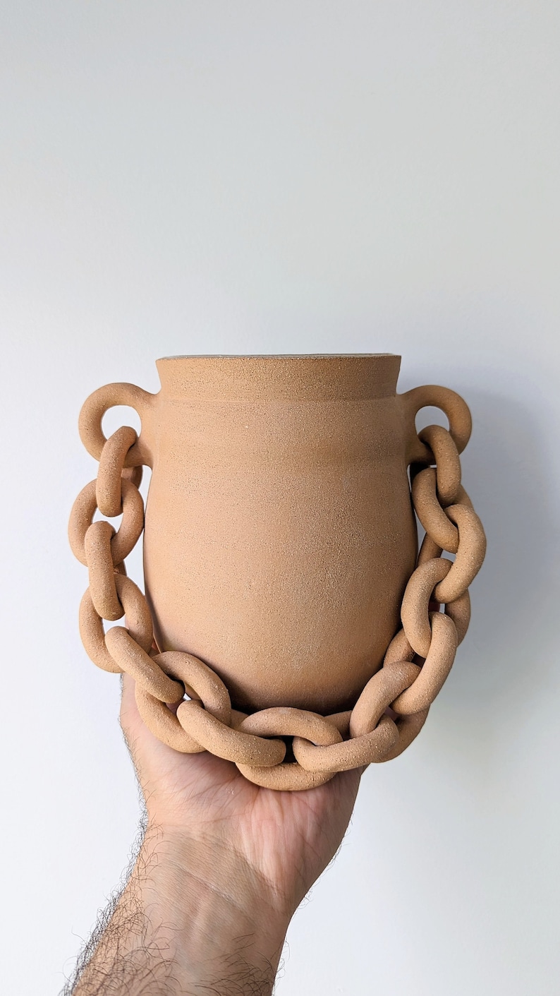 Handmade ceramic planter with a chain and saucer ceramic flower pot succulent planter Pottery plant pot Terracotta planter with dish image 4