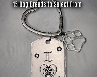 I Love my Dog by Breed Keychain