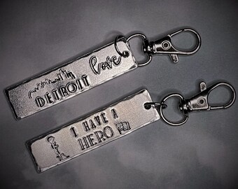 Detroit Love and Fallen Soldier Theme Zipper pull with swivel lobster clasp, back pack, purse charm, portfolio, key fob