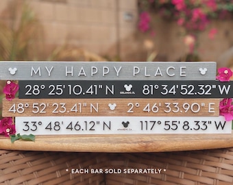 Magic Coordinates Bar | Personalized Wood Wall or Shelf Decor | Disney-Inspired Home Gift | Custom Castle or Park Locations