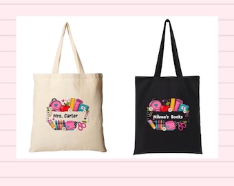 Custom Tote Bag for Teachers / Personalized Book Bag / Kids Library Tote / Teacher Christmas Gift / Back to School Gift for Her