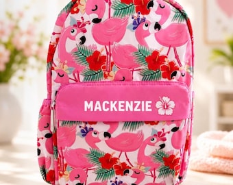Personalized 16 inch Backpack l Flamingo Mermaid Llama custom name kids school bag| All over print girls book bag with laptop pocket