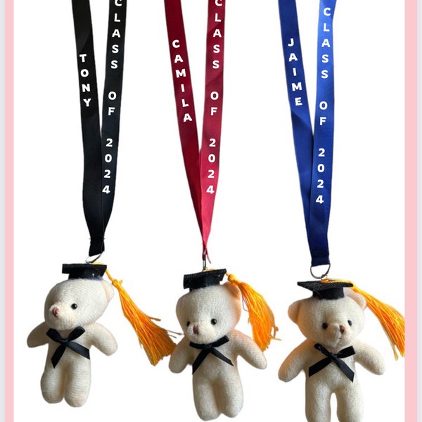 Custom Graduation Plush Teddy Bear Lanyard |Grad Favors  |Graduation  Class 2024 I Graduation Bear Lanyard