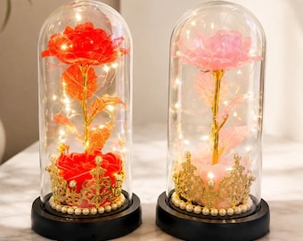 Personalized Galaxy Rose Night Light, Custom Glitter Rose LED Lamp, Galaxy Flower Nightlight, Personalized Gift for Her, Cute Bedroom Decor