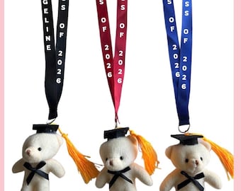 Custom Graduation Plush Teddy Bear Lanyard |Grad Favors  |Graduation  Class 2026 I Graduation Bear Lanyard