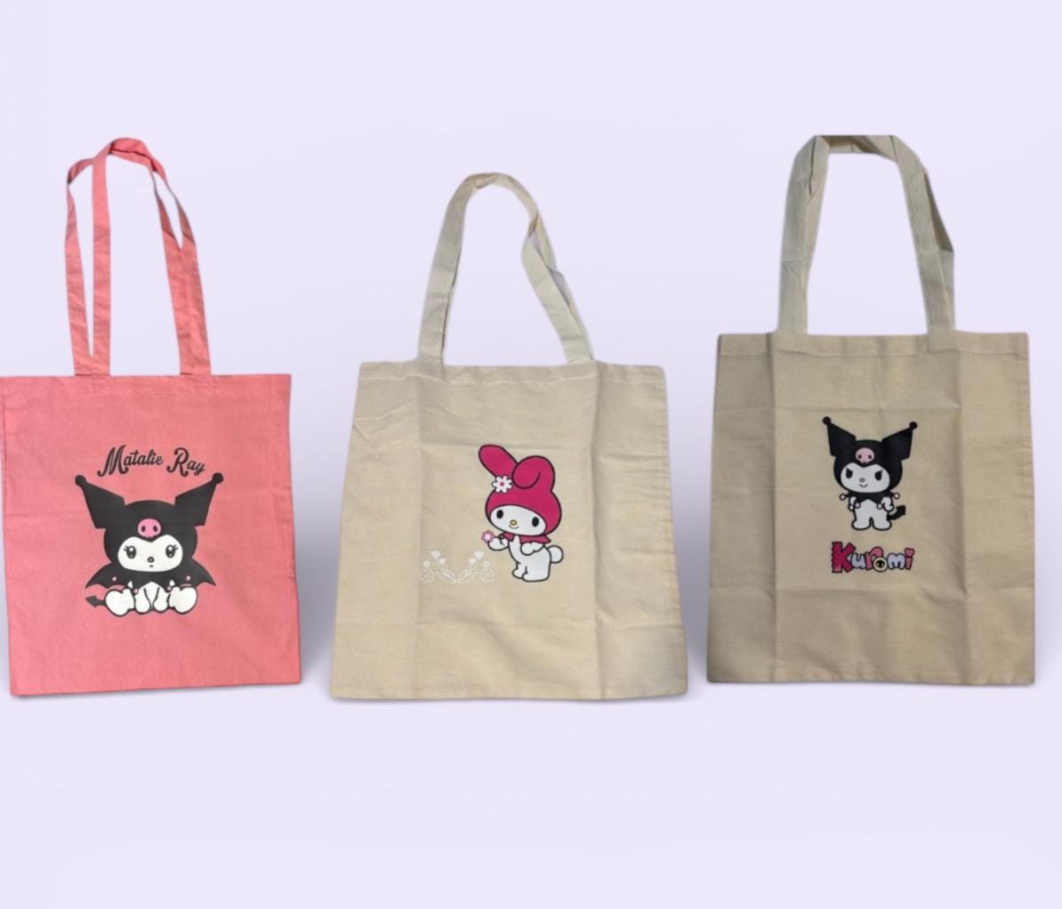 6 Borse Tote Labubu Con Montaggio - Cotone Beige, Tracolla Inclusa, Unisex